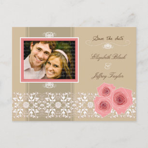 Cartão Postal De Anúncio Cartão-Postal de Save The Date com Renda Damask e