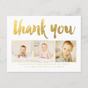 Cartão Postal De Anúncio Cartão-postal Gold Foil Baby Obrigado Fotografia