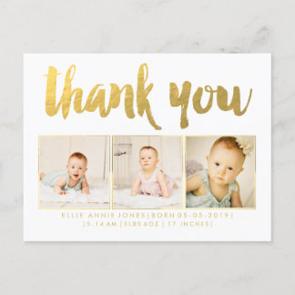 Cartão Postal De Anúncio Cartão-postal Gold Foil Baby Obrigado Fotografia