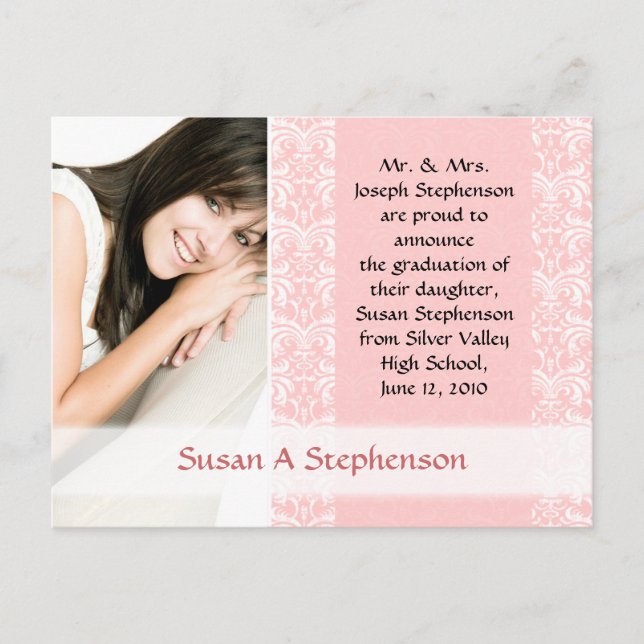 Cartão Postal De Anúncio Cartão-postal para graduação, Bonito rosa e branco (Frente)