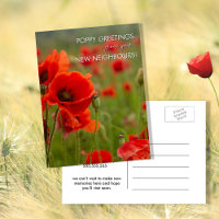 Cartão-postal Poppy Saudações de Seus Novos Vizinh