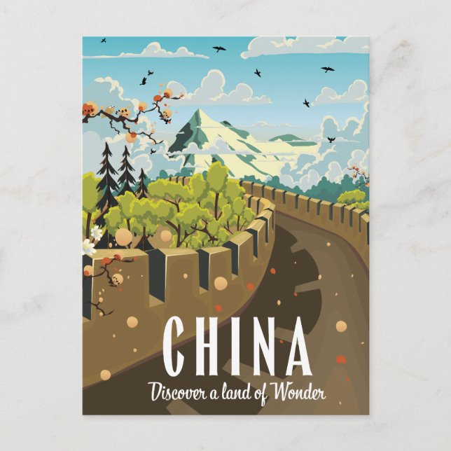 Cartão Postal De Anúncio Cartaz de viagem da Grande Muralha da China (Frente)