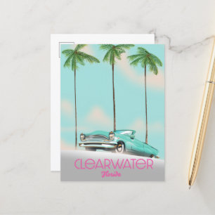 Cartão Postal De Anúncio Cartaz de viagem estilo vintage Clearwater Flórida