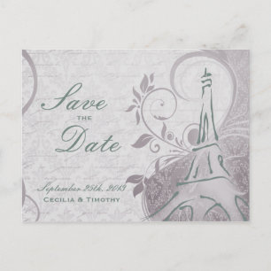 Cartão Postal De Anúncio Cartaz Rústico: Subtil Teal & Purple Save the Date