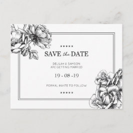 Cartão Postal De Anúncio Cartões-postais de casamento em floral monocromáti