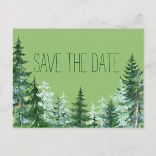 Cartão Postal De Anúncio Cartões-postais de casamento na floresta de abetos