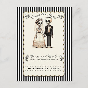 Cartão Postal De Anúncio Cartoon Skeleton Bride + Groom Salvar a Data