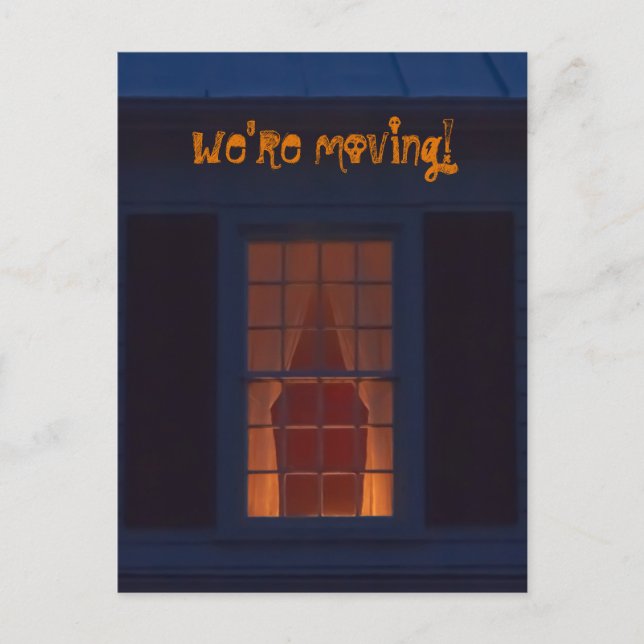 Cartão Postal De Anúncio Casa Assombrada Divertida Estamos Mudando de Ender (Frente)