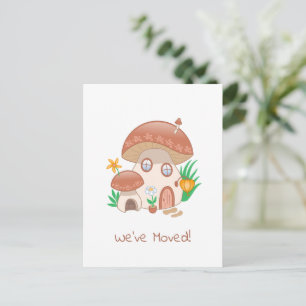 Cartão Postal De Anúncio Casa De Cogumelo De Fada Whimsical Que Mudamos