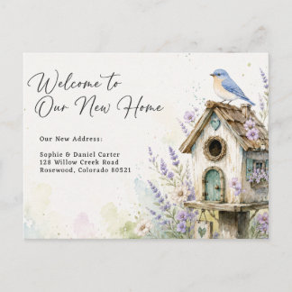 Cartão Postal De Anúncio Casa de Pássaros em Aquarela Encantadora Nova Casa