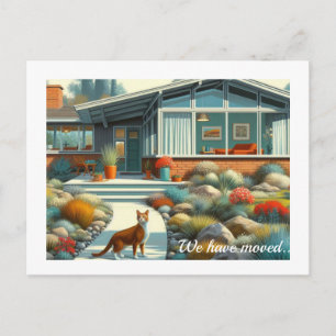 Cartão Postal De Anúncio Casa Moderna de Meados do Século com Gato