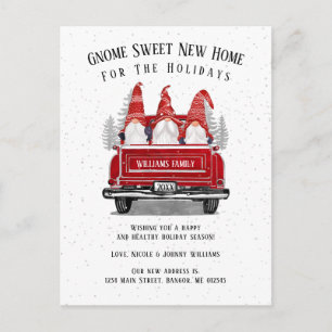 Cartão Postal De Anúncio Casa Nova Doce Gnomo Caminhão Vermelho Antigo Muda
