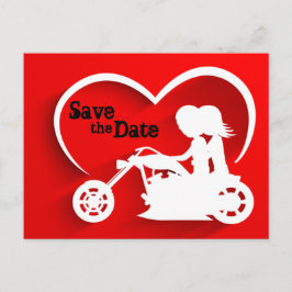 Cartão Postal De Anúncio Casal Andando Motocicleta Salvar a Data Casamento