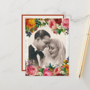 Cartão Postal De Anúncio Casal Antigo Apaixonado Casamento Rosas Salve a Da
