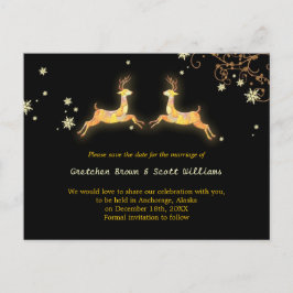 Cartão Postal De Anúncio Casal da Reindeer de inverno Salvar a Data