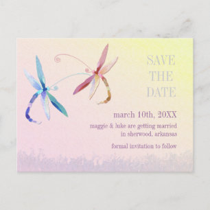 Cartão Postal De Anúncio Casal de Dragonfly Sunset Casamento Salve a Data
