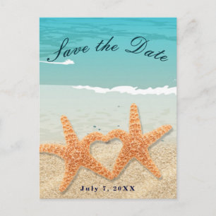 Cartão Postal De Anúncio Casal de Estrelas-do-Mar no Casamento na Praia Sal
