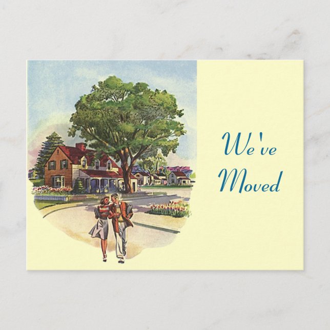 Cartão Postal De Anúncio Casal Retroativo Cartão-postal, movemos o novo end (Frente)