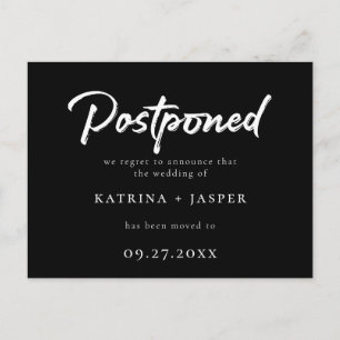 Cartão Postal De Anúncio Casamento Adiado com Script Branco Brutado
