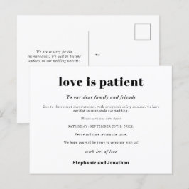 Cartão Postal De Anúncio Casamento Adiado O Amor é Paciente Salve Nova Data