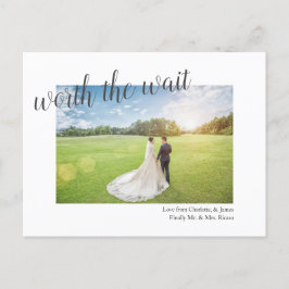 Cartão Postal De Anúncio Casamento Adiado Valeu a Pena Finalmente Casado