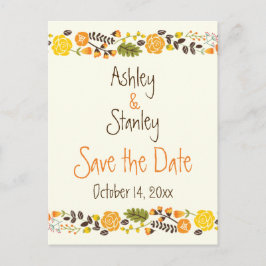 Cartão Postal De Anúncio Casamento amarelo da fronteira floral laranja Salv