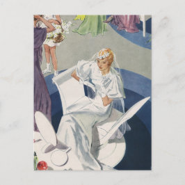 Cartão Postal De Anúncio Casamento Antigo, Noiva Art Déco Salve a Data