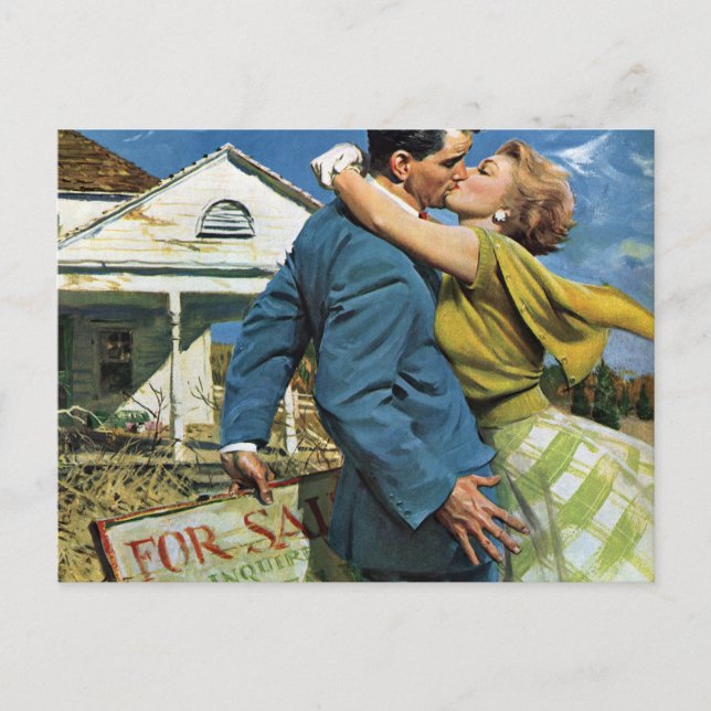 Cartão Postal De Anúncio Casamento Antigo, Recém-Casados Salvam a Data (Frente)