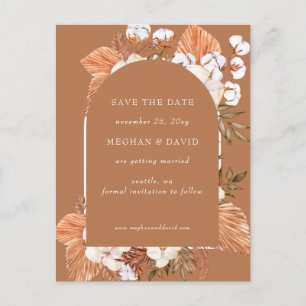Cartão Postal De Anúncio Casamento Arranjado Rustic Terracotta Boho Pampas