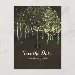 Cartão Postal De Anúncio Casamento Árvore Iluminada Musgo Rústico Save The 