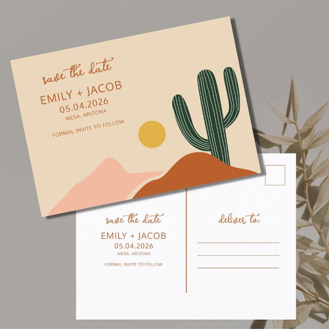 Cartão Postal De Anúncio Casamento Boho Deserto Orçamento Economizar Data (Boho Desert Budget Wedding Save the Date Postcard)
