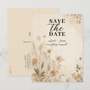 Cartão Postal De Anúncio Casamento Botânico Floral Delicado Vintage Boho 