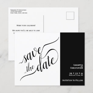 Cartão Postal De Anúncio Casamento branco da caligrafia evita data