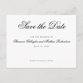 Cartão Postal De Anúncio Casamento Branco Negro de Script Elegante Salve a 