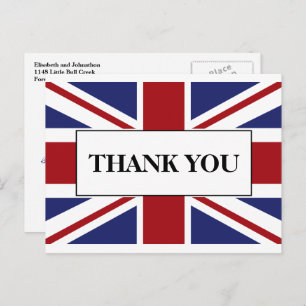 Cartão Postal De Anúncio Casamento Britânico entre Union Jack Flag Obrigado