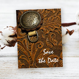 Cartão Postal De Anúncio Casamento Brown Western Saddle País Salvar a Data
