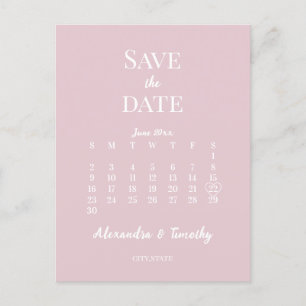 Cartão Postal De Anúncio Casamento Calendário Rosa Champanhe Moderno Minima
