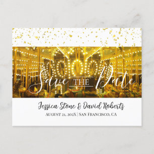 Cartão Postal De Anúncio Casamento Carousel de Confetti Dourado de Feliz-Ro