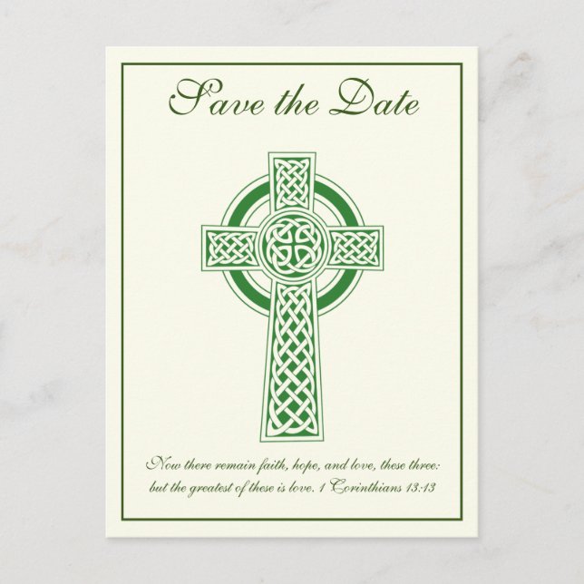 Cartão Postal De Anúncio Casamento Céltico Céltico Católico Ivory Green (Frente)