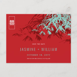 Cartão Postal De Anúncio Casamento Chinês De Red Blue Zen Bamboo Salvar A D