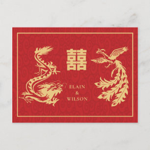 Cartão Postal De Anúncio Casamento Chinês Dragão-Fenix Duplo Xi Vermelho Do