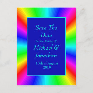 Cartão Postal De Anúncio Casamento Colorido Arco-Íris Escuro Salva A Data