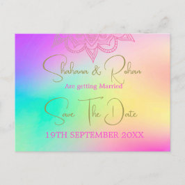Cartão Postal De Anúncio Casamento Colorido Arco-Íris Salvar A Data