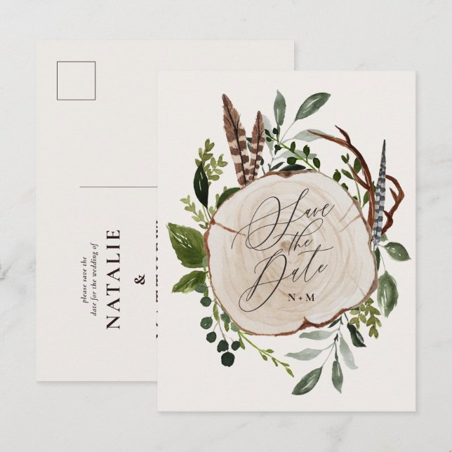 Cartão Postal De Anúncio Casamento com fatia de madeira russa salvar o conv (Frente/Verso)