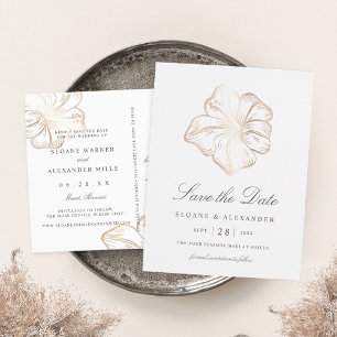 Cartão Postal De Anúncio Casamento com Flor de Hibiscus Dourado Elegante Gu