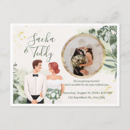 Cartão Postal De Anúncio Casamento com Foto de Script Elegante para Salvar
