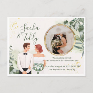 Cartão Postal De Anúncio Casamento com Foto de Script Elegante para Salvar
