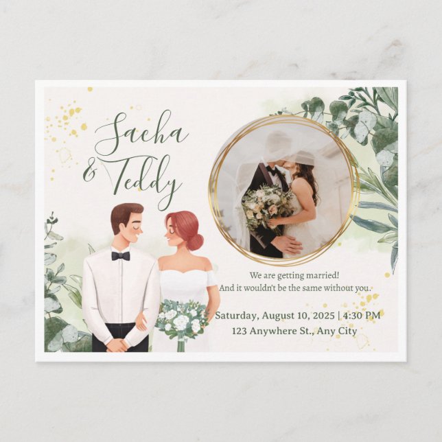 Cartão Postal De Anúncio Casamento com Foto de Script Elegante para Salvar  (Frente)
