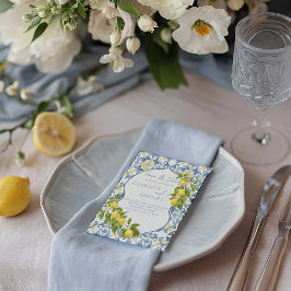 Cartão Postal De Anúncio Casamento com Lemon Azulejo Azul Italiano Salvar a