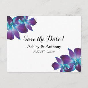 Cartão Postal De Anúncio Casamento com Orquídea Azul Dendrobium Salve a Dat